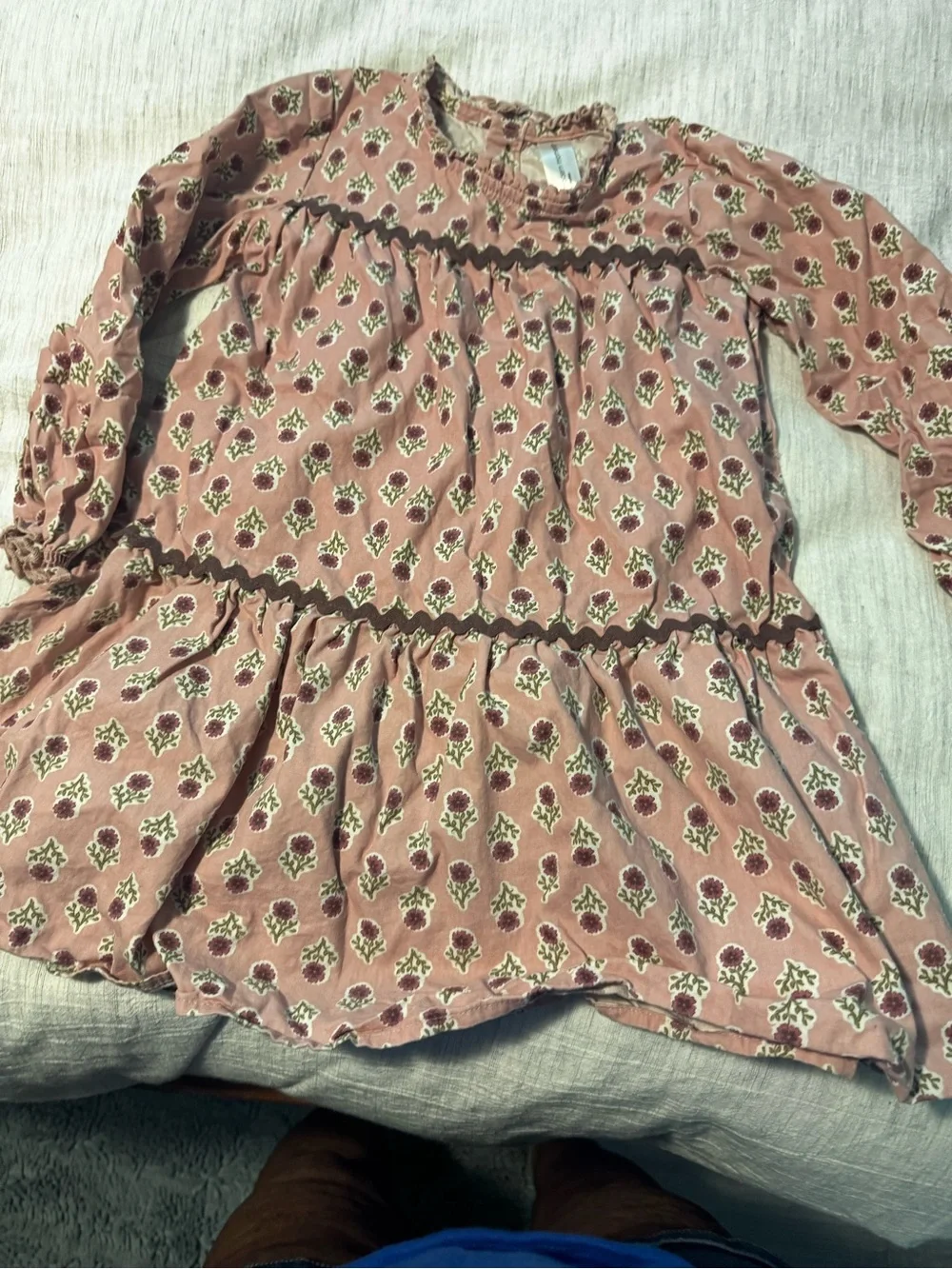 Mauve Floral Tiered Long Sleeve Dress